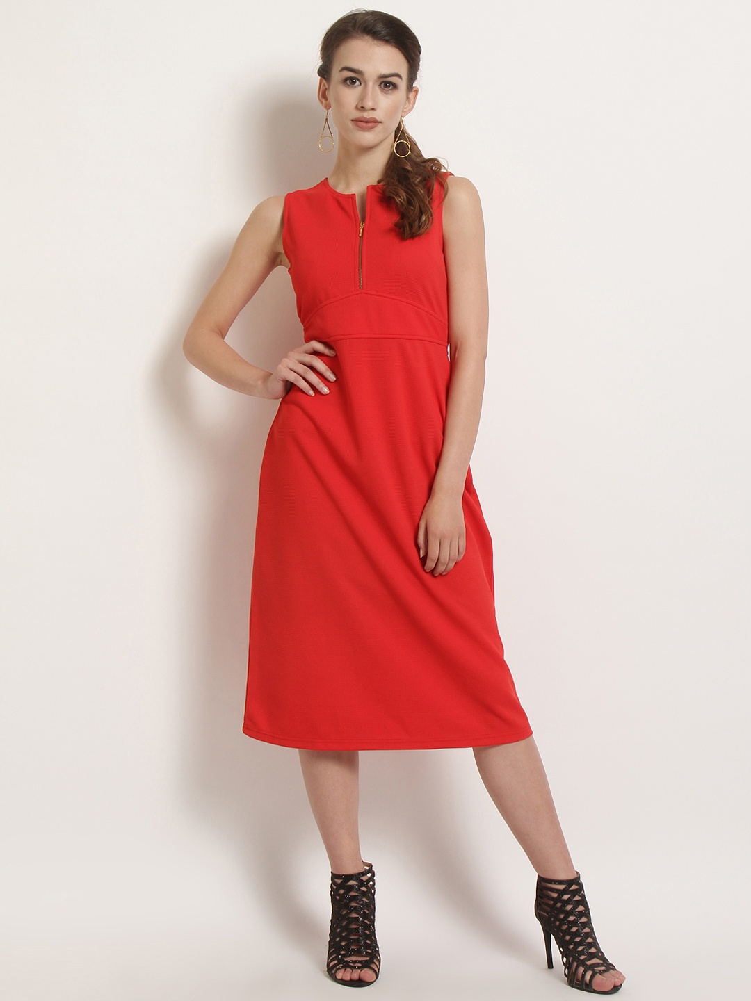 

RARE Women Red Solid Fit and Flare Dress