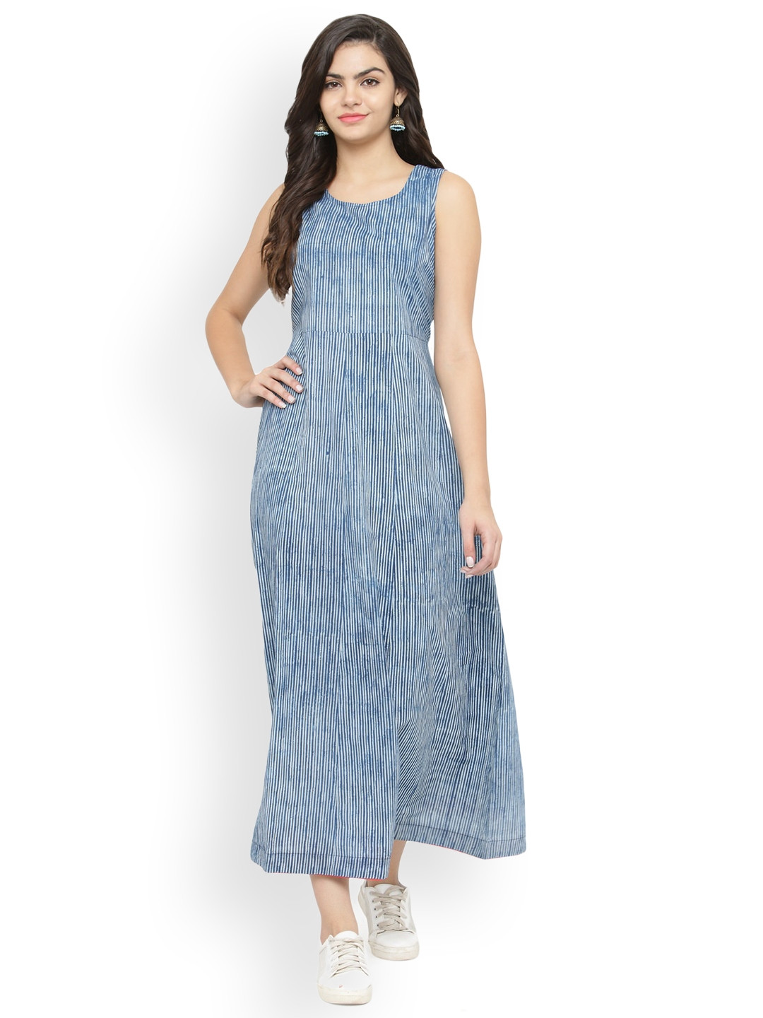 

Geroo Jaipur Hand Block Printed Indigo Pure Cotton Sustainable Dress, Blue