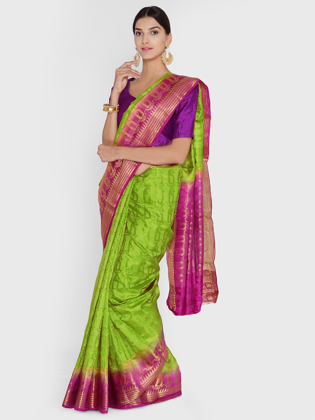 

Chhabra 555 Green & Purple Art Silk Woven Design Banarasi Saree