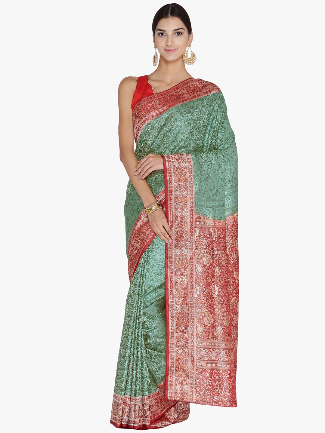 

Chhabra 555 Red & Green Art Silk Woven Design Banarasi Saree