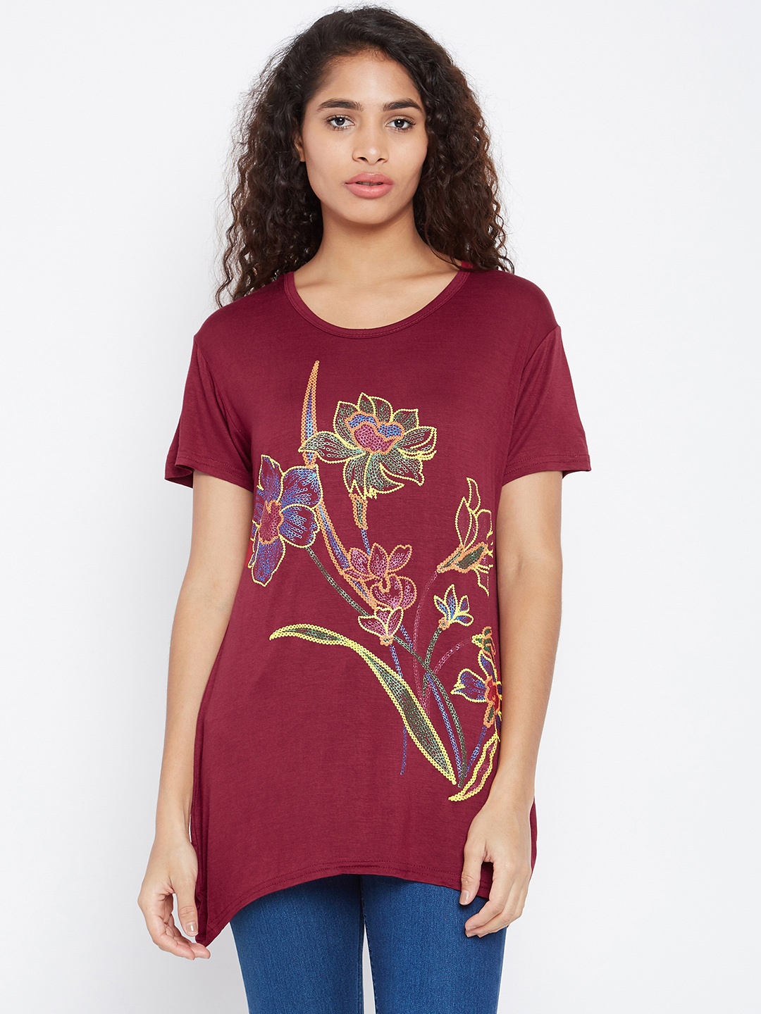 

Camey Women Maroon Printed A-Line Top
