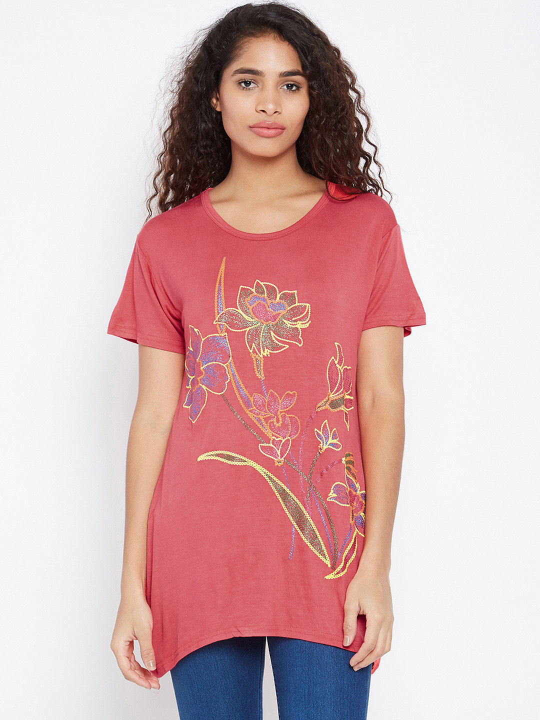 

Camey Women Coral Printed A-Line Top