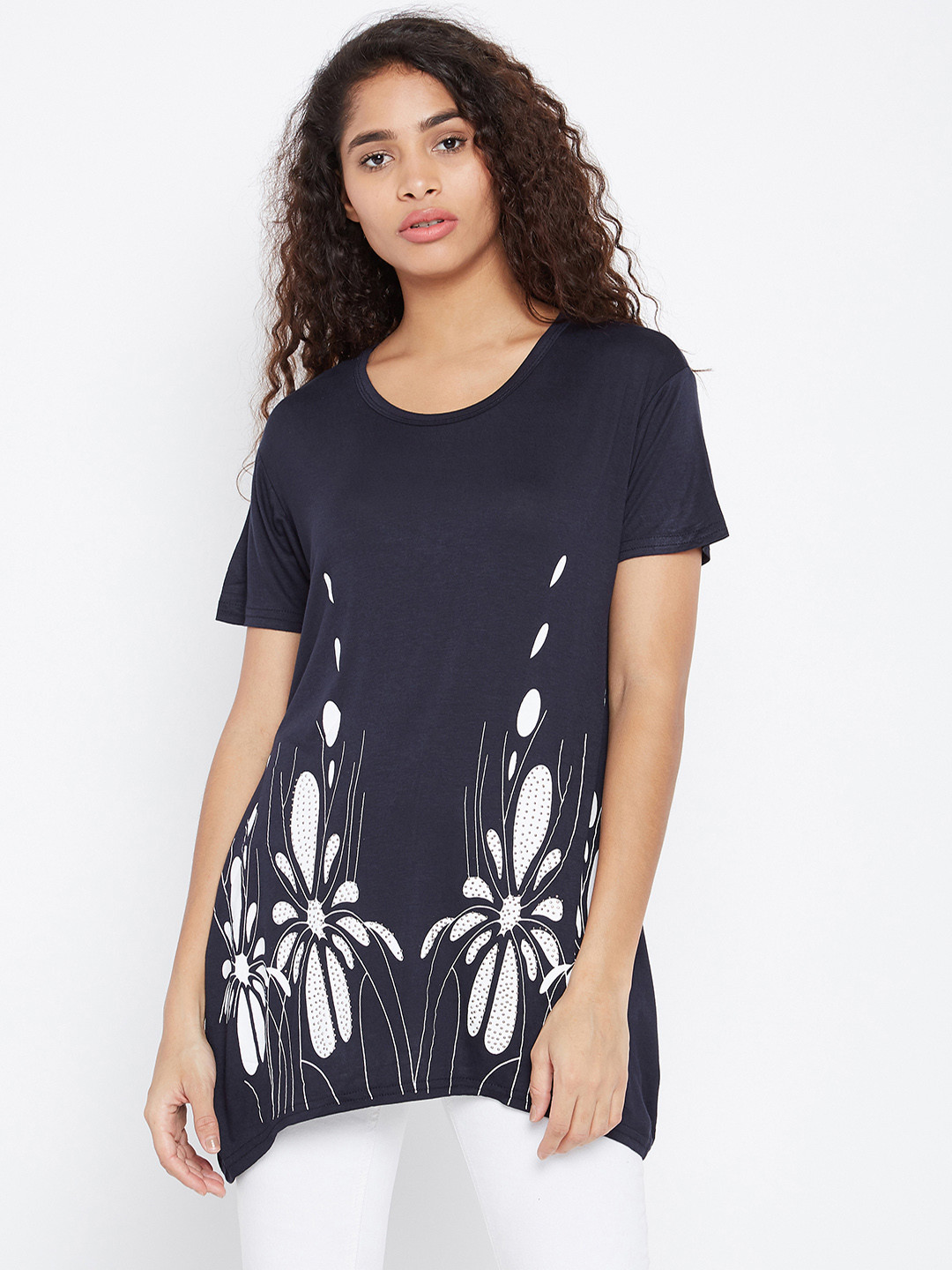 

Camey Women Navy Blue Embellished A-Line Top
