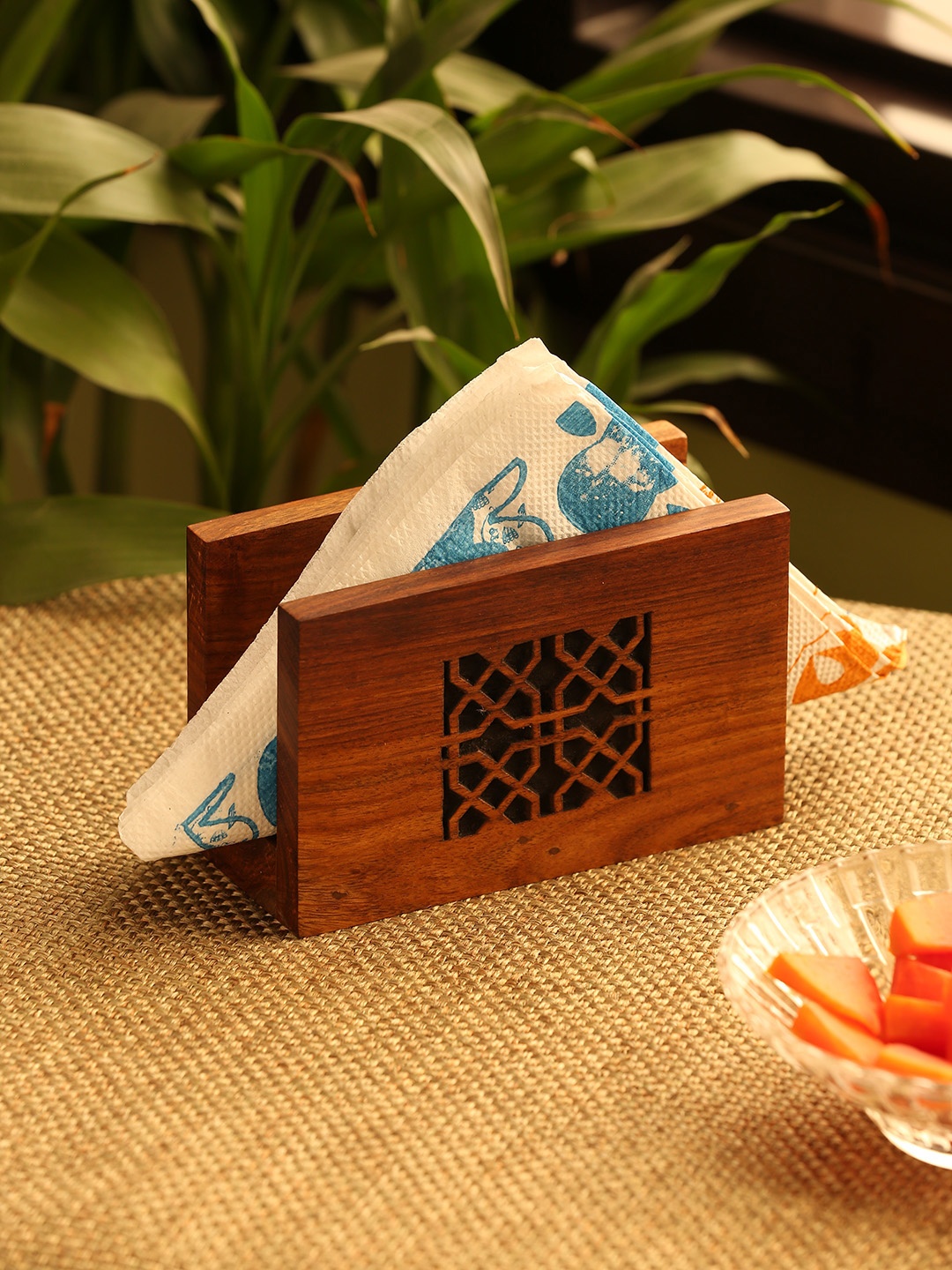 

ExclusiveLane Brown Textured Wooden Tissue Napkin Holder