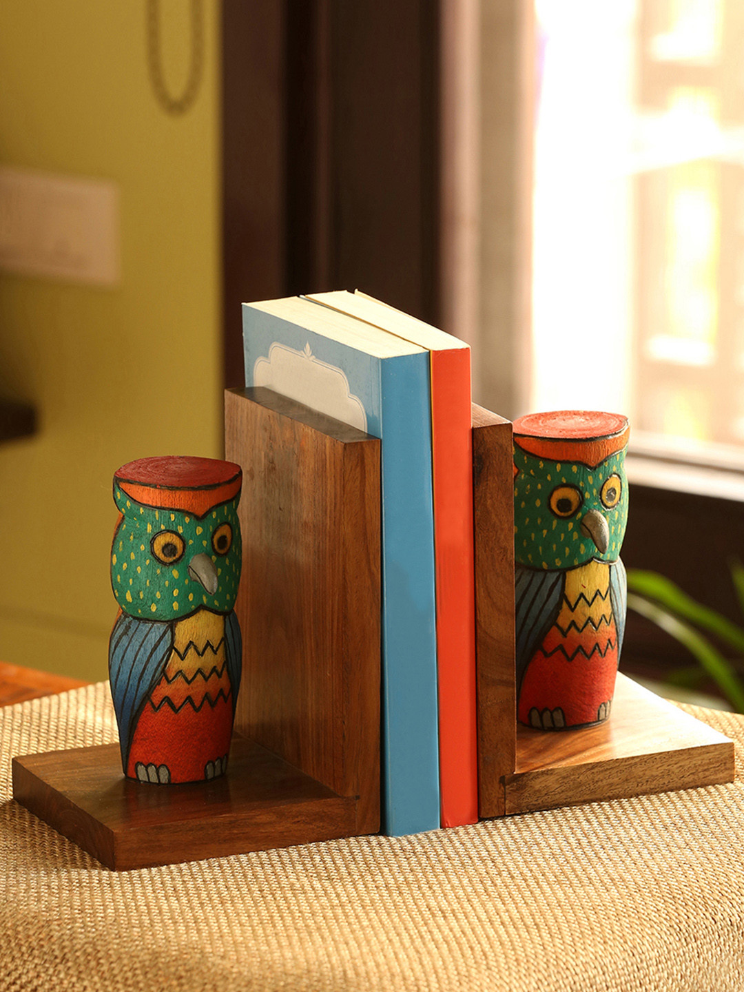

ExclusiveLane Brown Owly-Guards Handmade Sheesham Wooden Book End Organiser