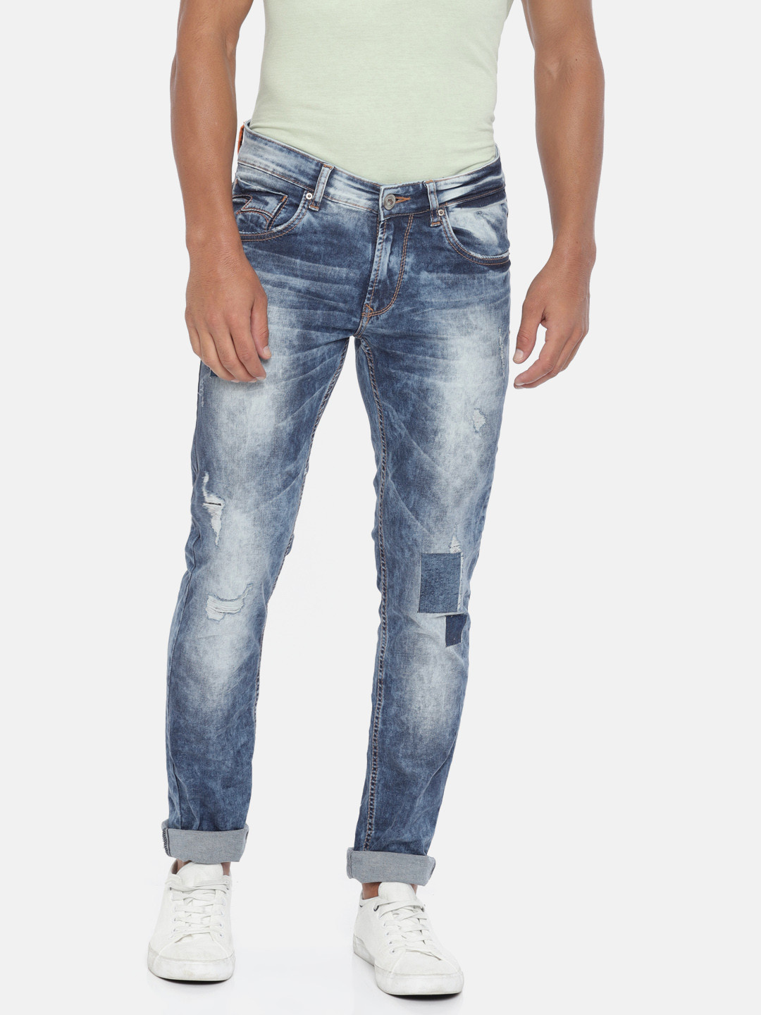 

SPYKAR Men Blue Skinny Fit Low-Rise Mildly Distressed Stretchable Jeans