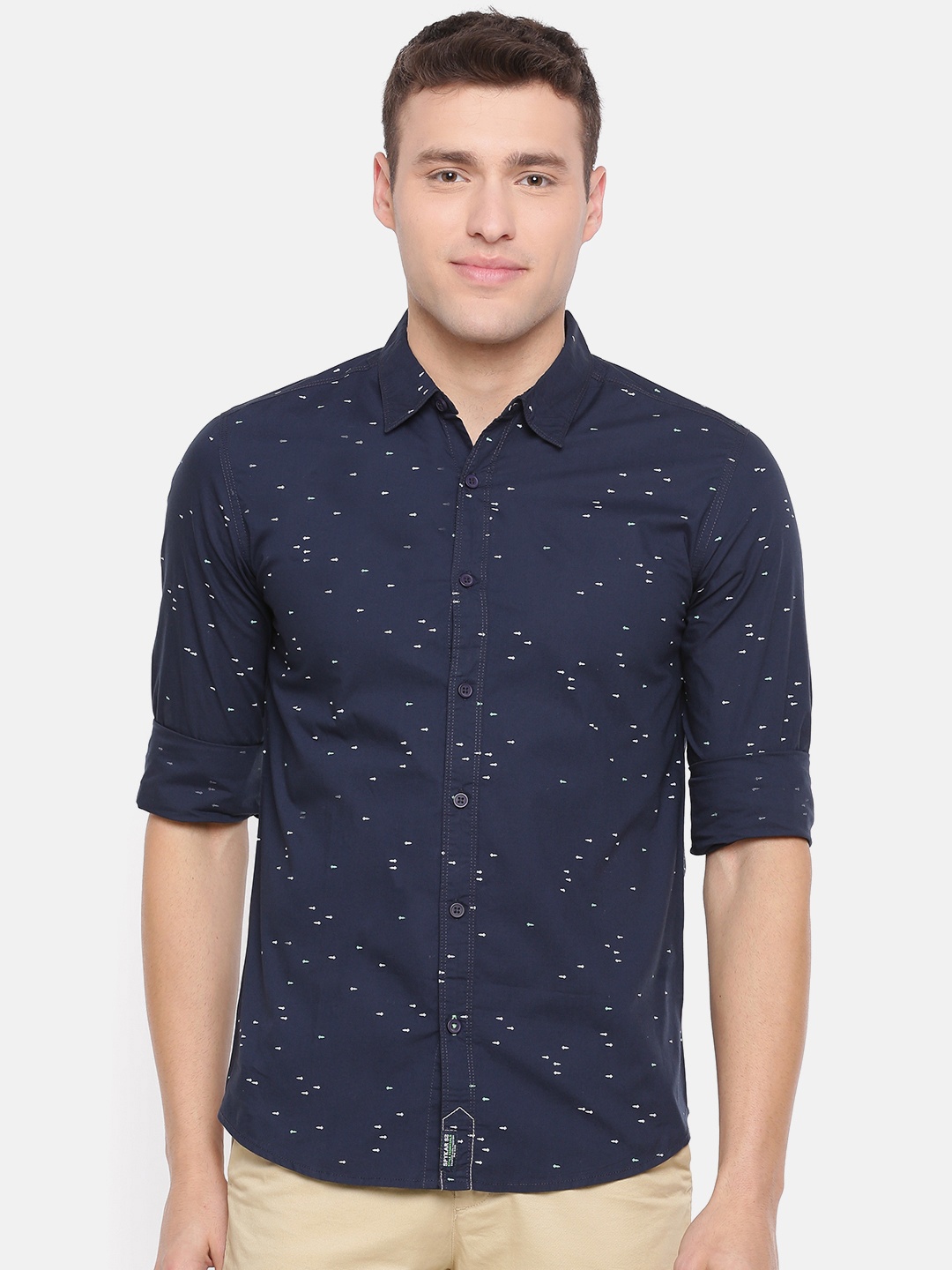

SPYKAR Men Navy Blue Slim Fit Self Design Casual Shirt
