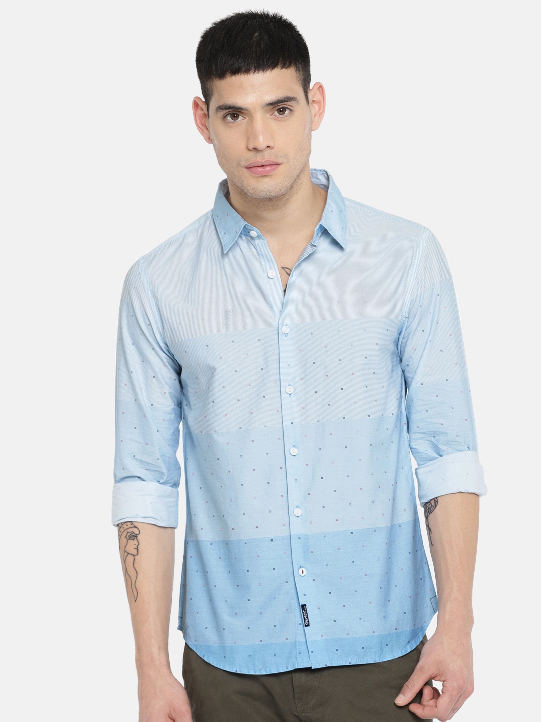

SPYKAR Men Blue & White Slim Fit Striped Casual Shirt