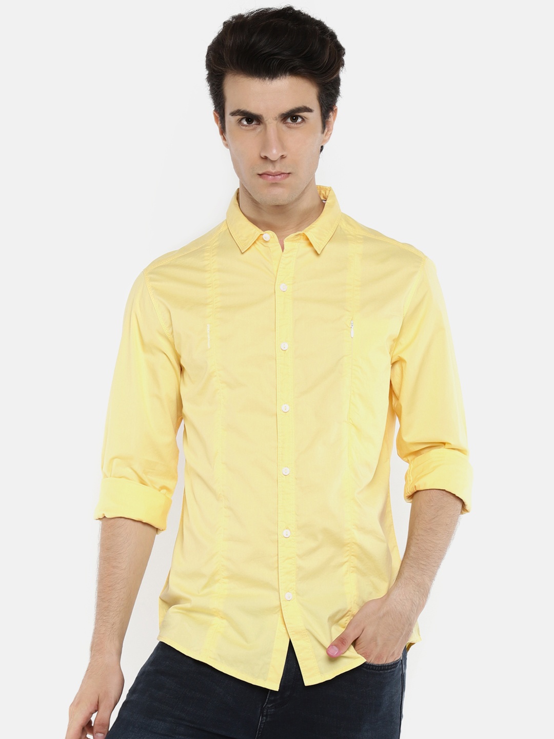 

SPYKAR Men Yellow Slim Fit Solid Casual Shirt