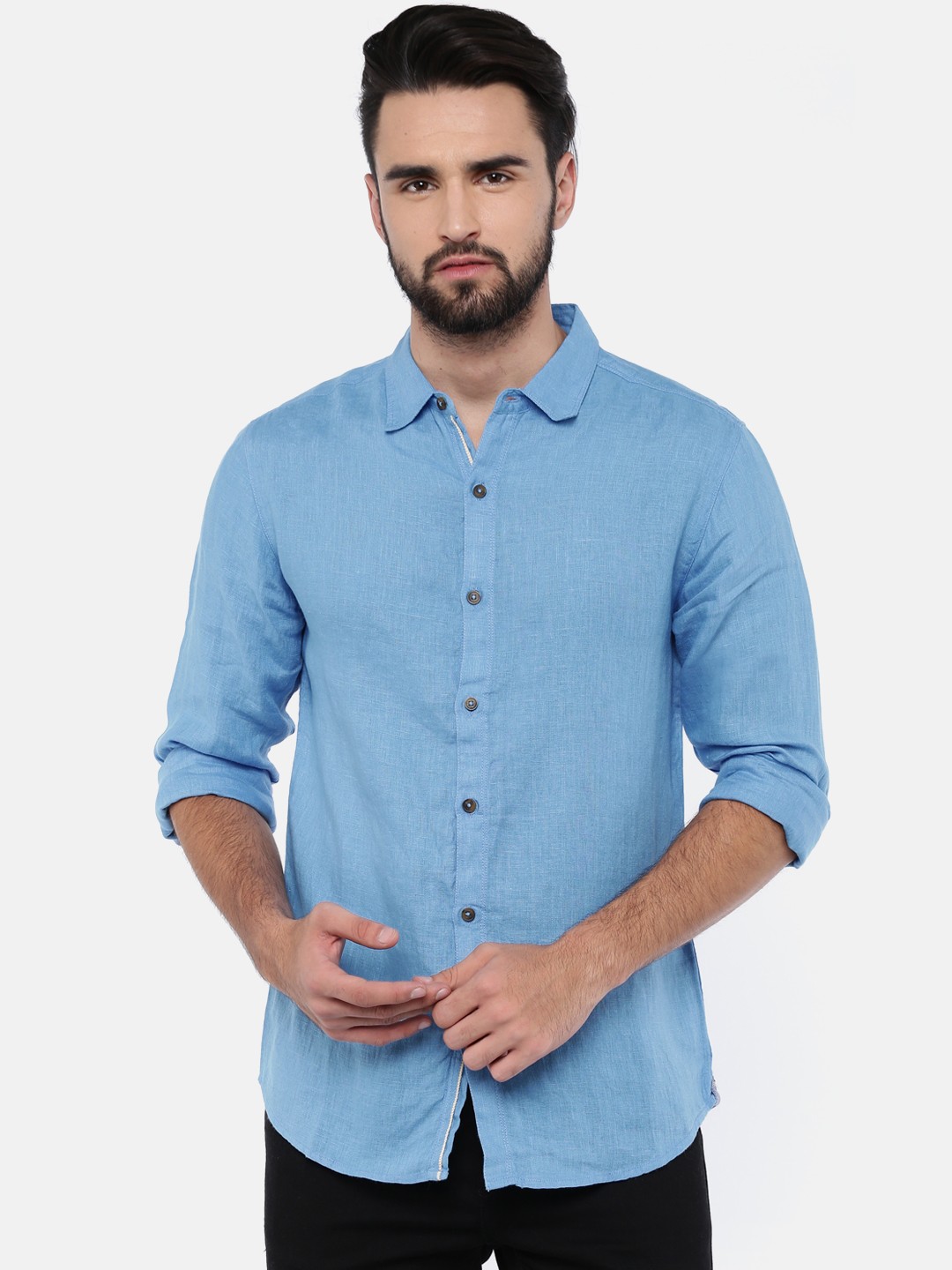 

SPYKAR Men Blue Linen Regular Fit Solid Casual Shirt