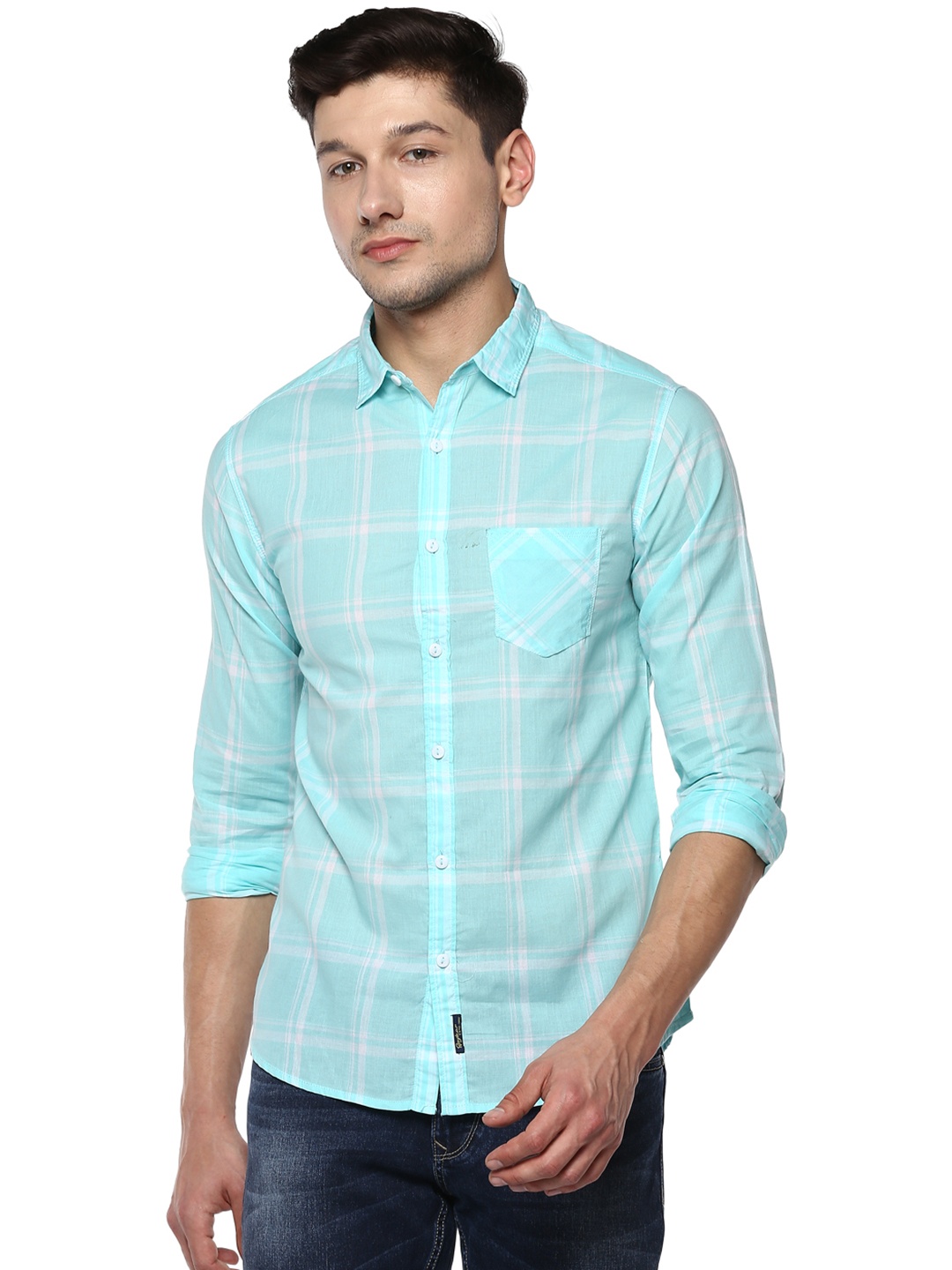 

SPYKAR Men Sea Green Slim Fit Checked Casual Shirt