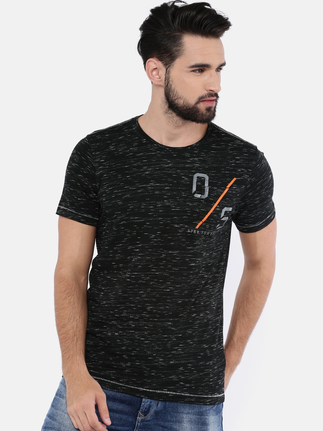 

SPYKAR Men Black Printed Round Neck T-shirt