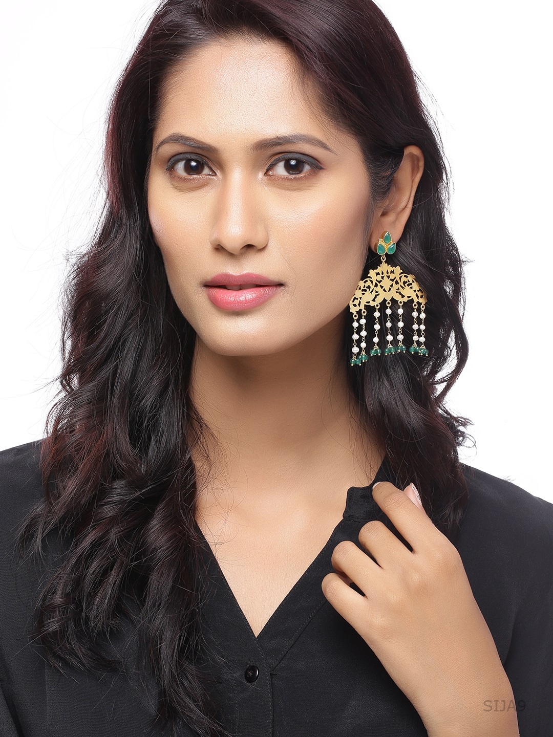 

Silvermerc Designs Gold Plated Green Sterling Silver Floral Drop Earrings