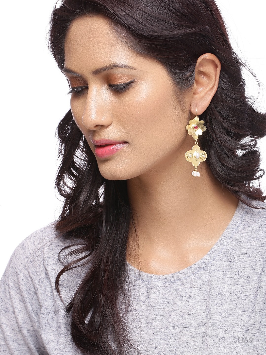 

Silvermerc Designs Gold Plated Floral Sterling Silver Drop Earrings