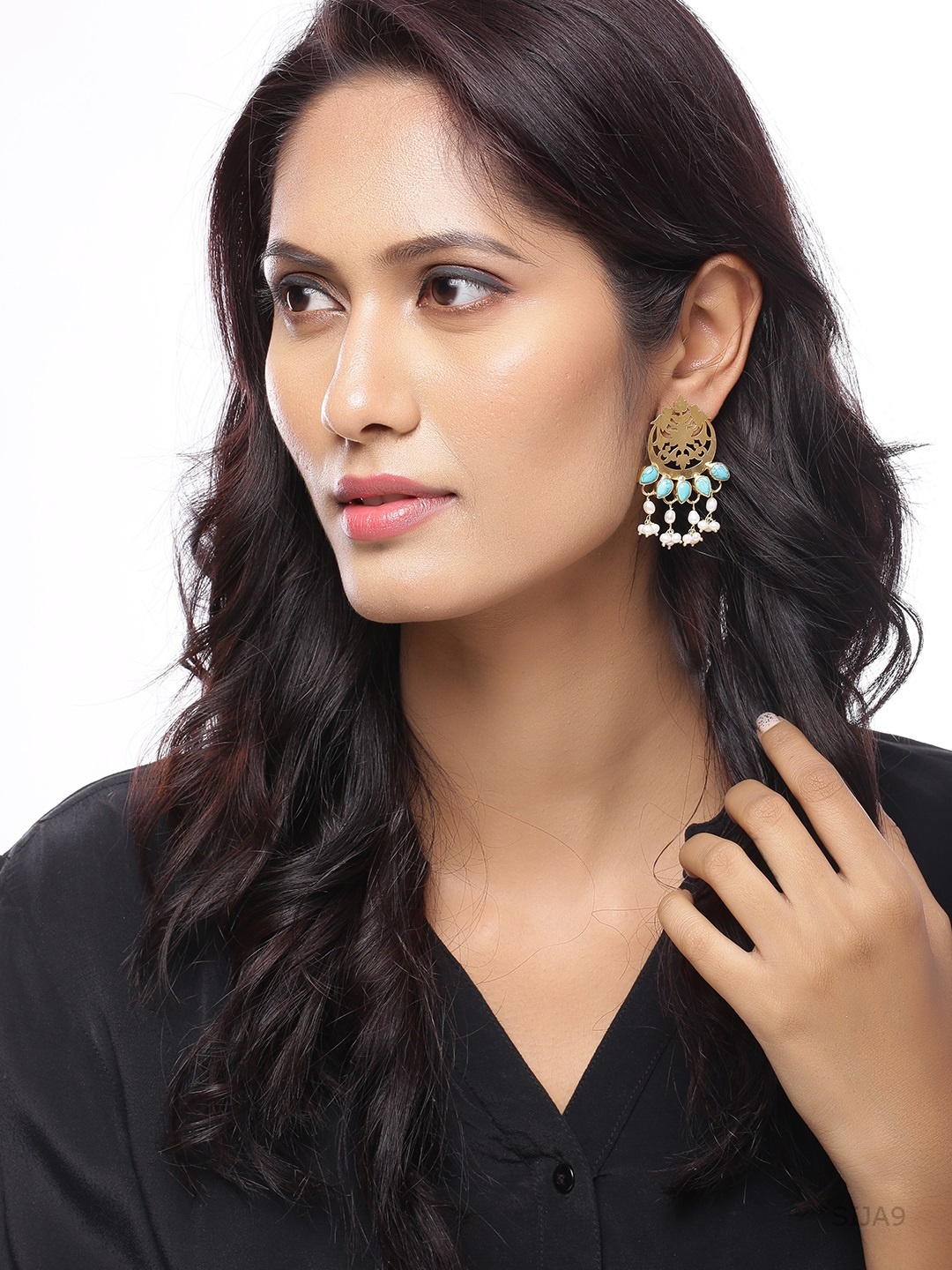 

Silvermerc Designs Gold Plated Blue Sterling Silver Circular Chandbalis