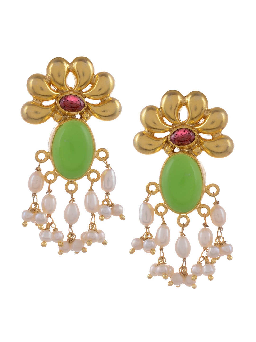 

Silvermerc Designs Gold Plated Green Floral Drop Earrings