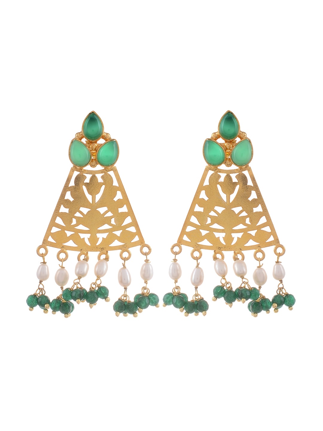 

Silvermerc Designs Gold-Plated Green Handcrafted Sterling Silver Triangular Drop Earrings