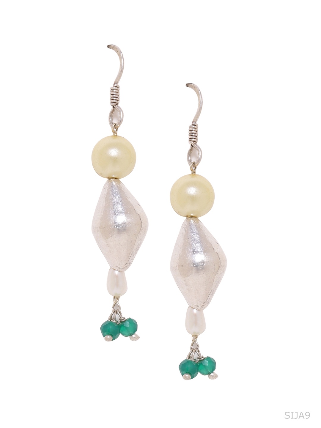 

Silvermerc Designs Silver-Toned & Green Contemporary Gold Plated Sterling Silver Drop Earrings