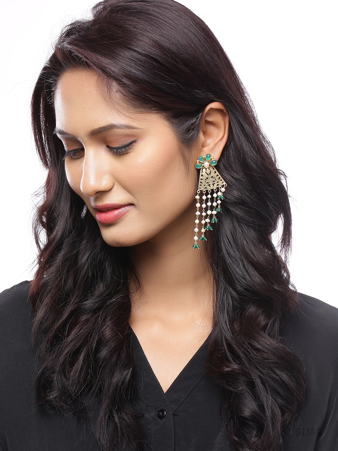 

Silvermerc Designs Gold Plated Green Floral Sterling Silver Drop Earrings