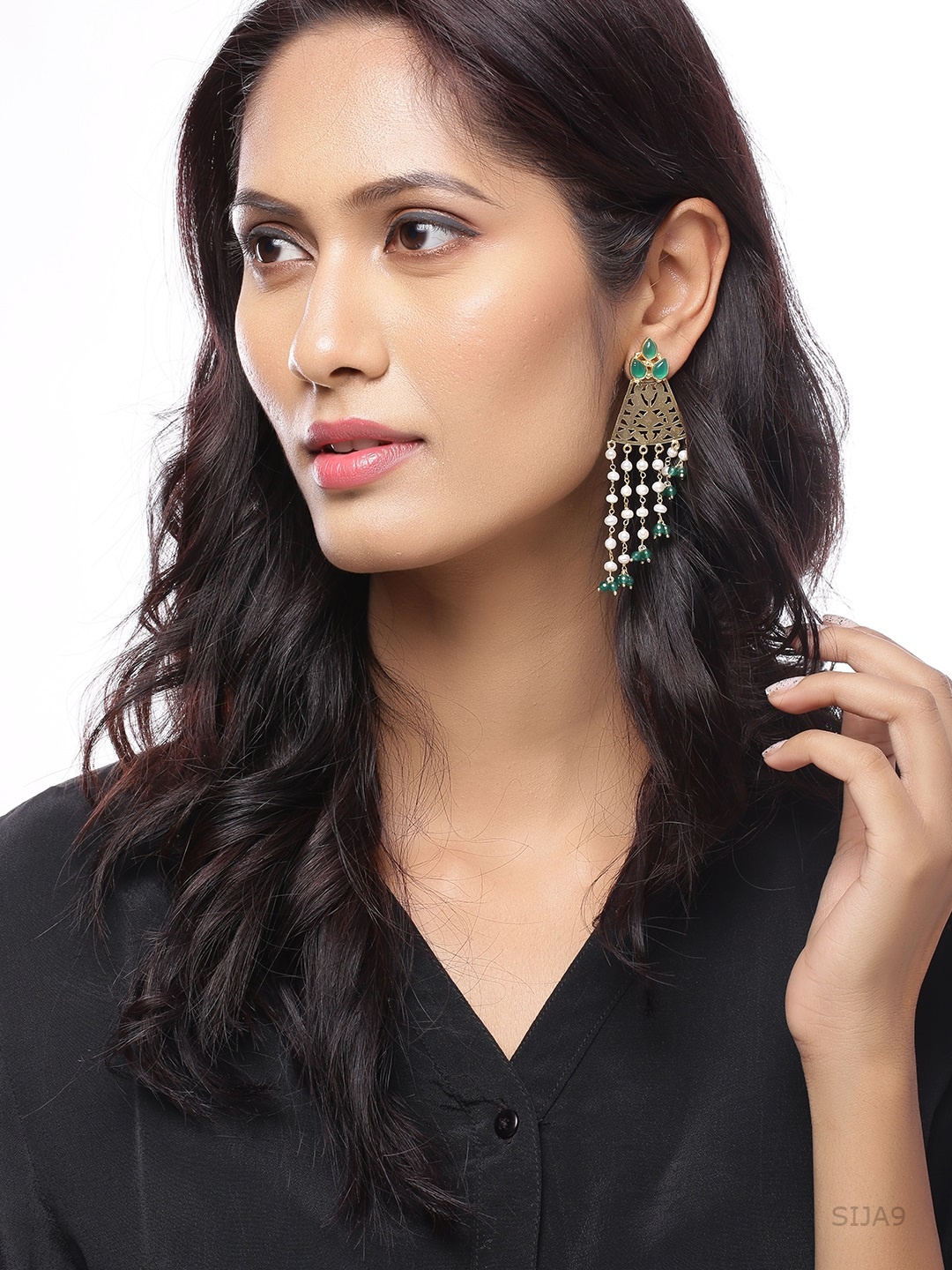 

Silvermerc Designs Gold Plated Green Floral Sterling Silver Drop Earrings