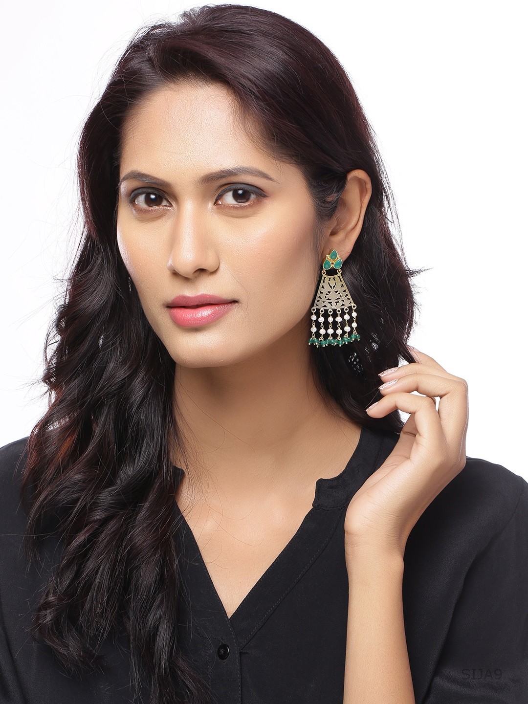 

Silvermerc Designs Gold Plated Green Sterling Silver Triangular Drop Earrings