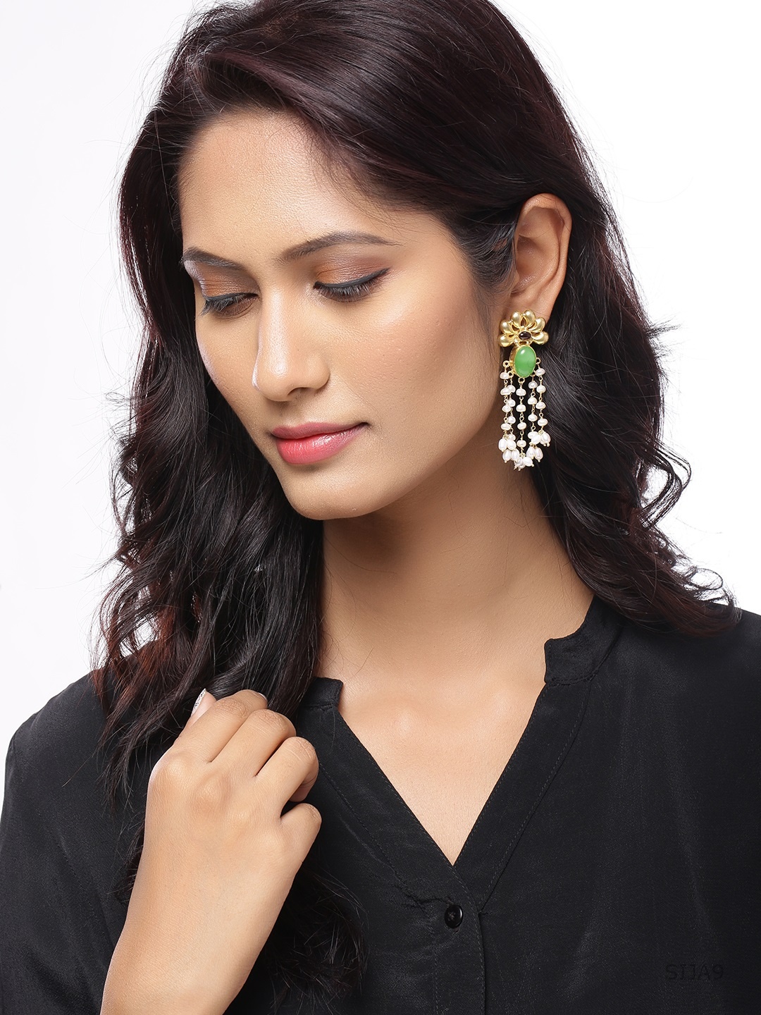 

Silvermerc Designs Gold Plated Green Floral Sterling Silver Drop Earrings