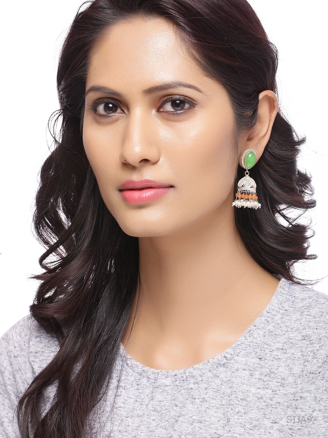 

Silvermerc Designs 22-Karat Gold-Plated & Green Sterling Silver Dome Shaped Jhumkas