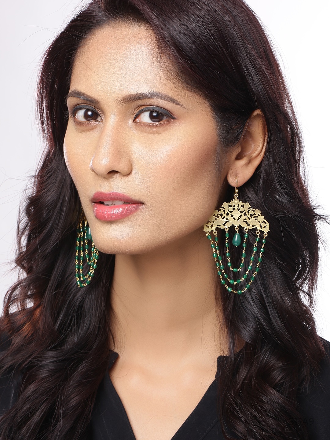 

Silvermerc Designs Gold-Plated Green Floral Sterling Silver Handcrafted Drop Earrings
