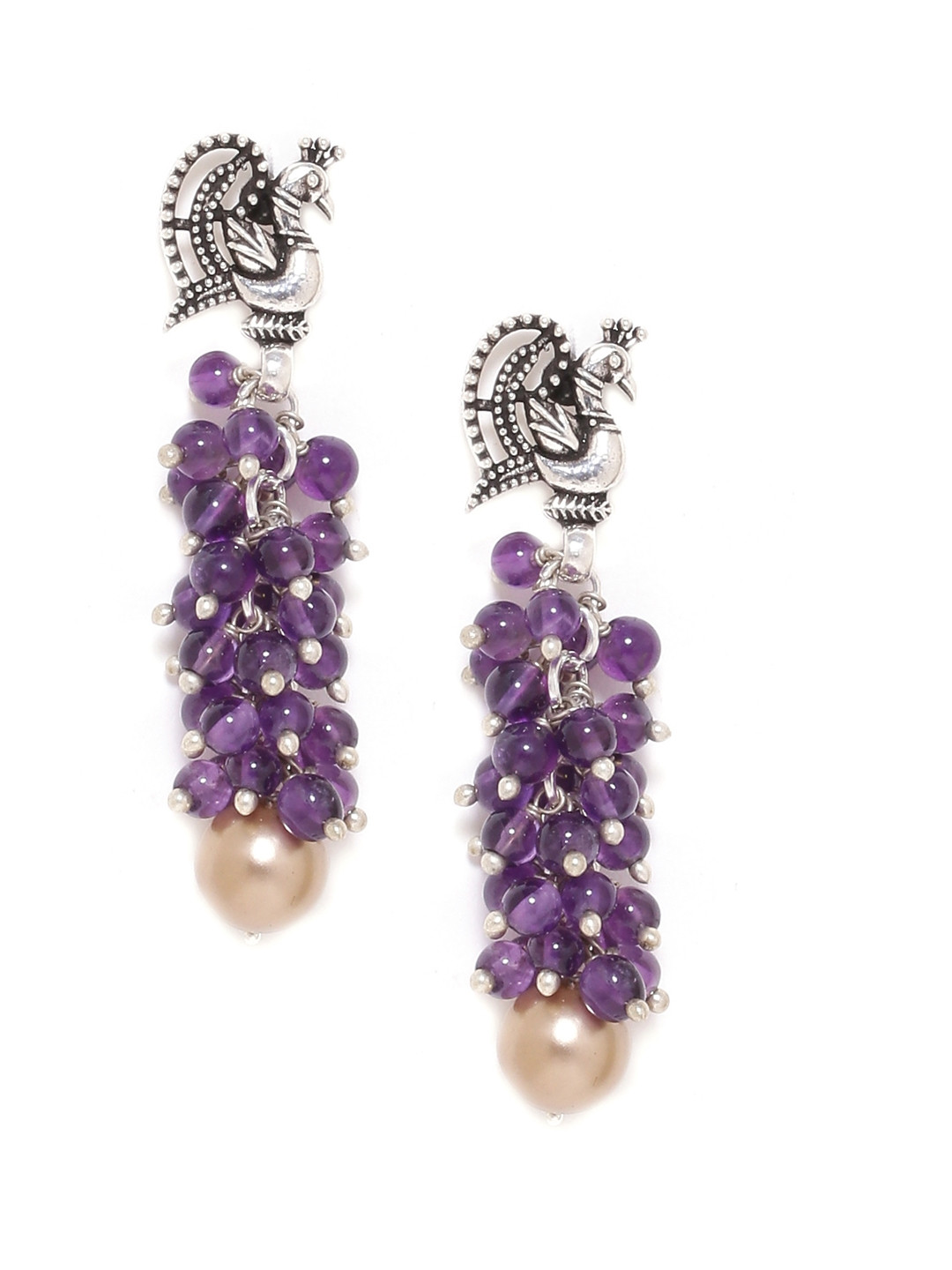 

Silvermerc Designs Silver-Toned & Purple Quirky Gold Plated Sterling Silver Drop Earrings