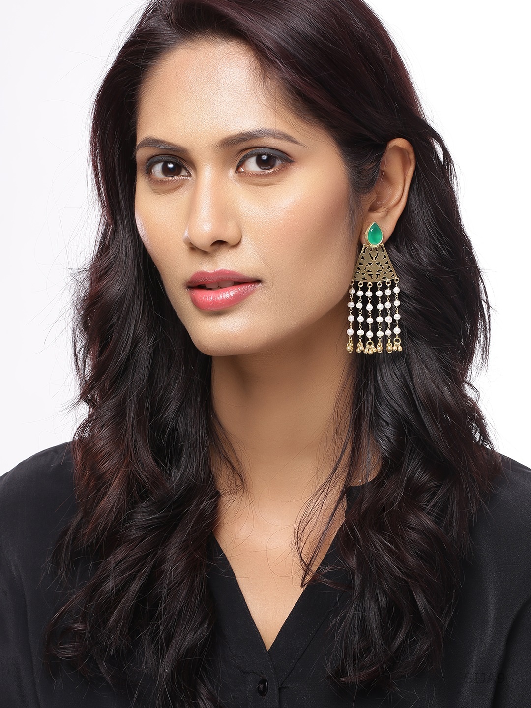 

Silvermerc Designs Gold Plated Green Sterling Silver Triangular Drop Earrings