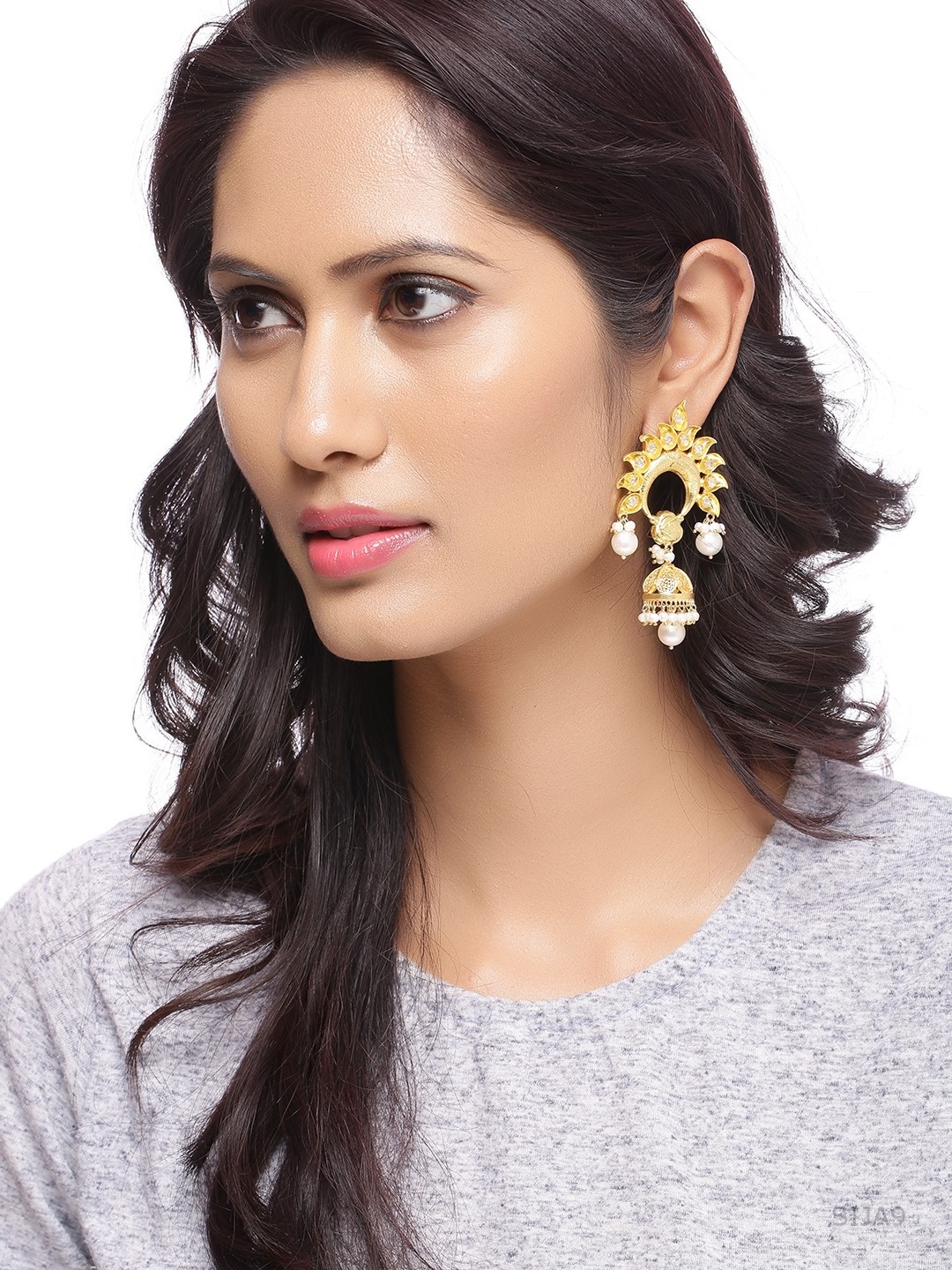 

Silvermerc Designs Gold Plated Floral Sterling Silver Jhumkas
