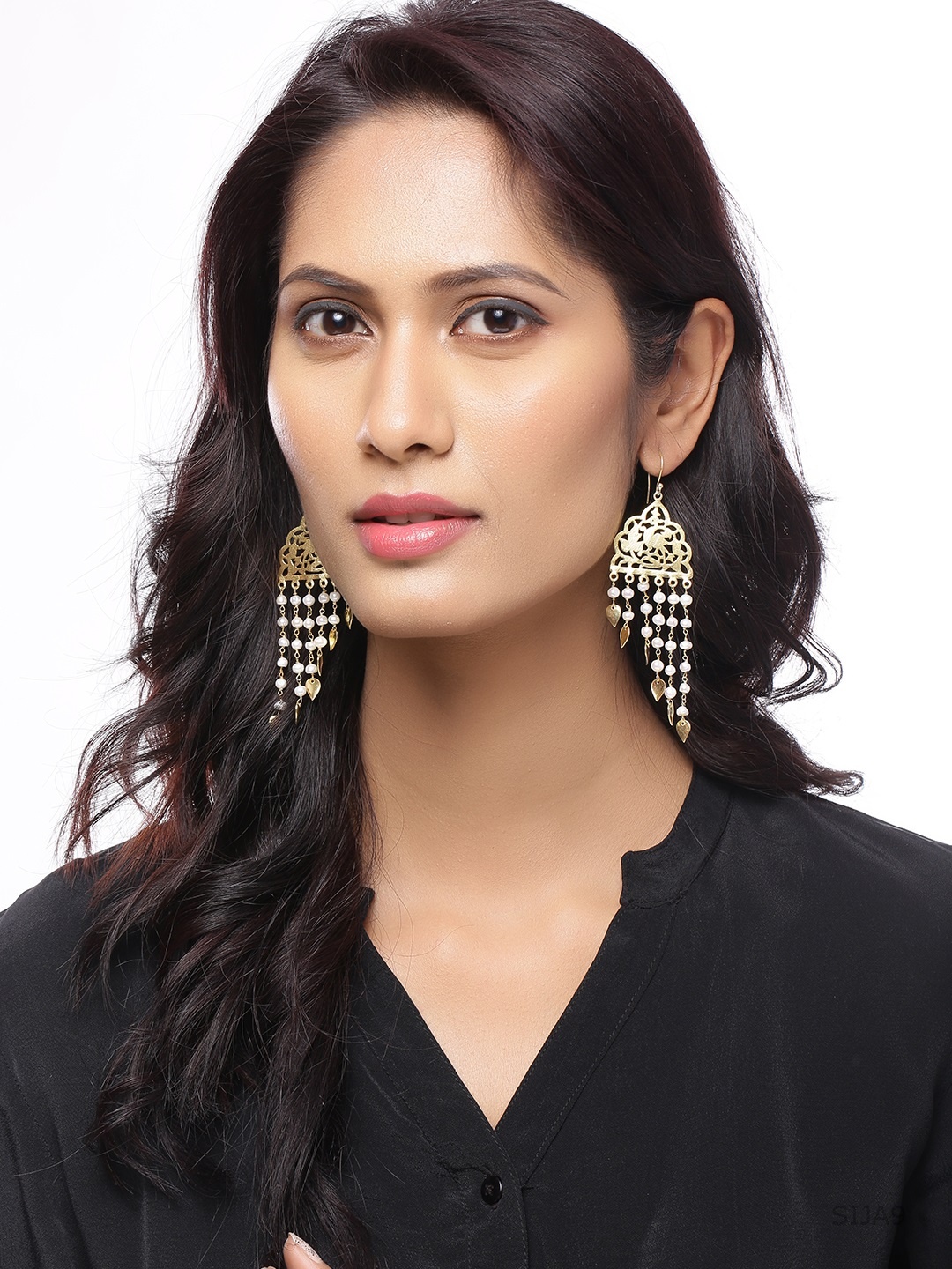 

Silvermerc Designs Gold Plated White Sterling Silver Contemporary Drop Earrings