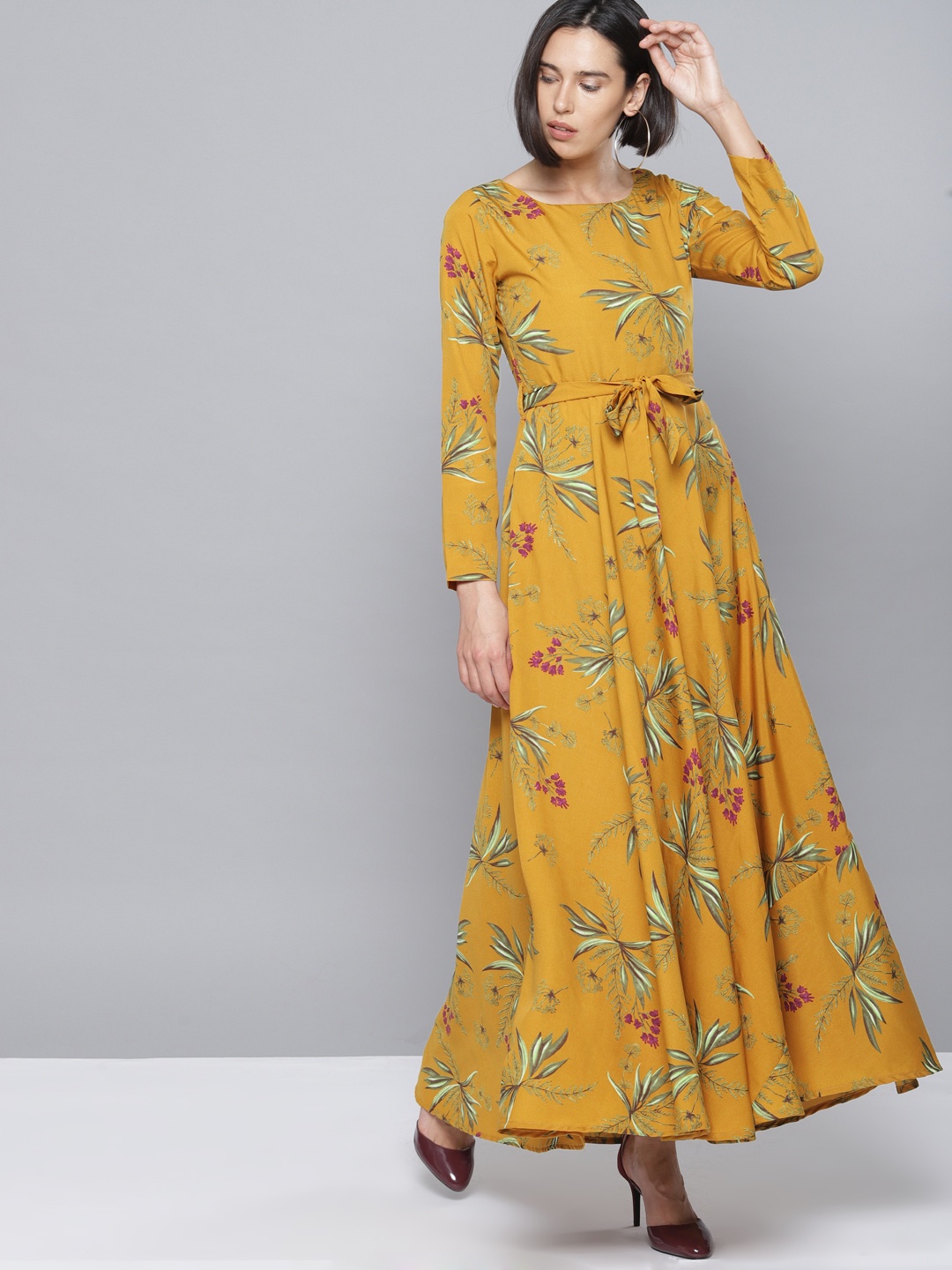 

Tokyo Talkies Women Mustard Printed Maxi Dress