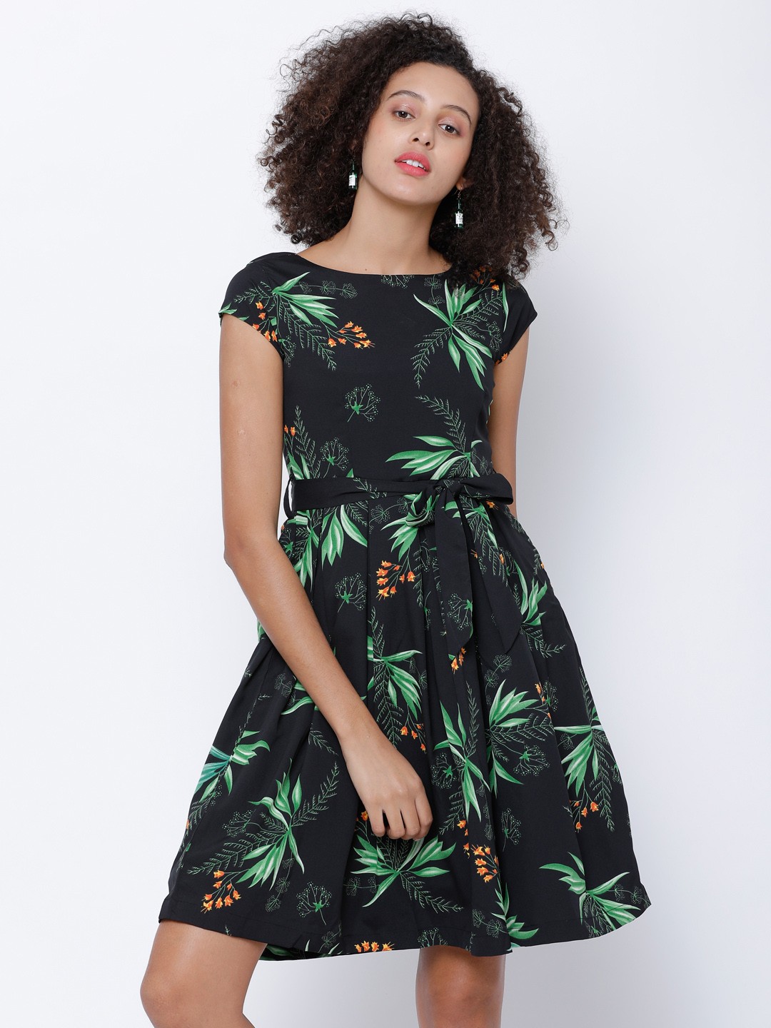 

Tokyo Talkies Women Black Printed Fit and Flare Dress
