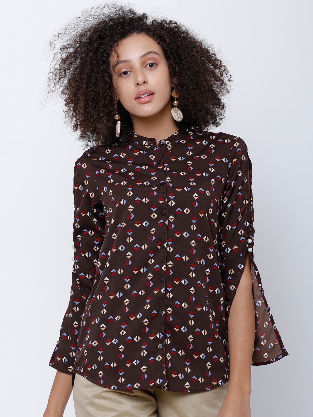 

Tokyo Talkies Women Brown Printed Shirt Style Top