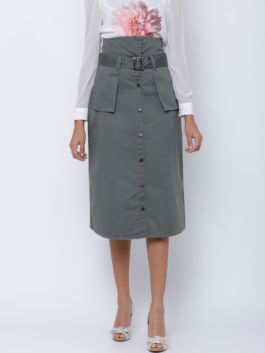 

Tokyo Talkies Grey Solid A-Line Skirt