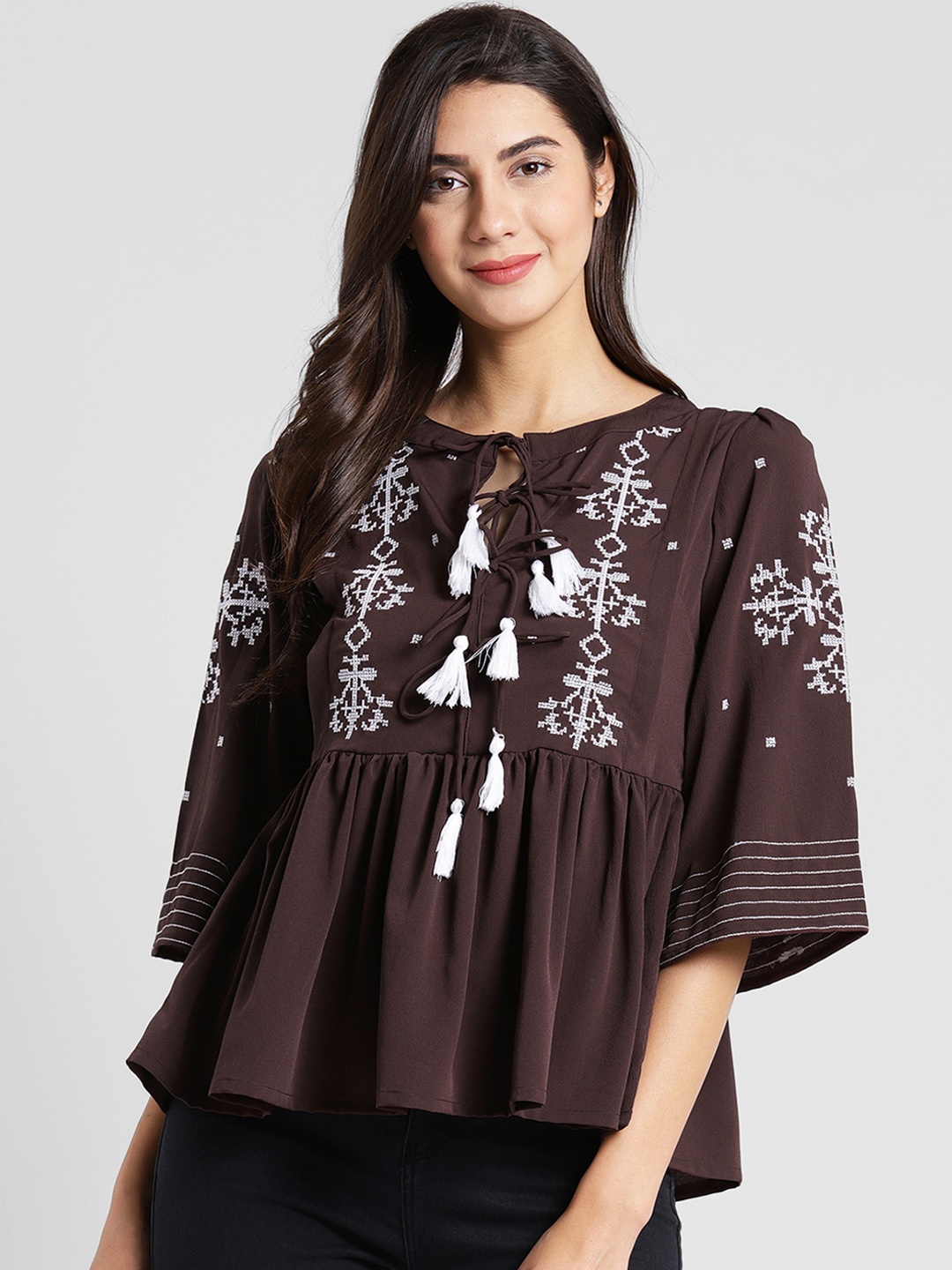 

plusS Coffee Brown Tribal Peplum Top