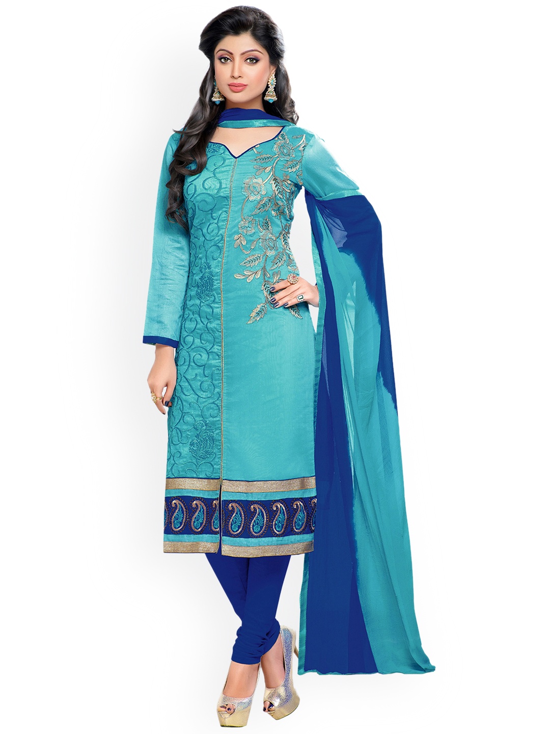 

Blissta Women Turquoise Blue & Navy Blue Unstitched Dress Material