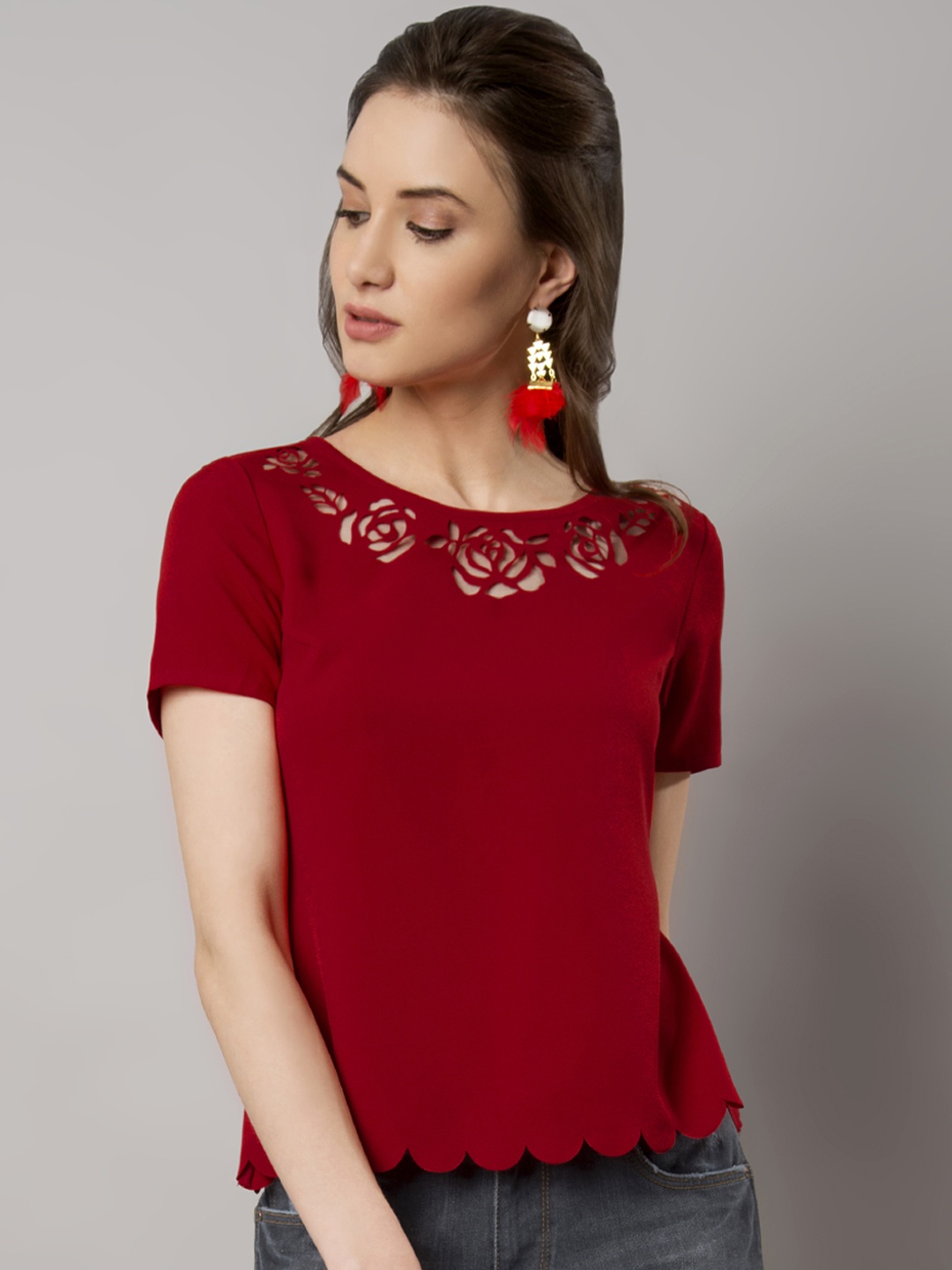 

FabAlley Women Red Self Design Top