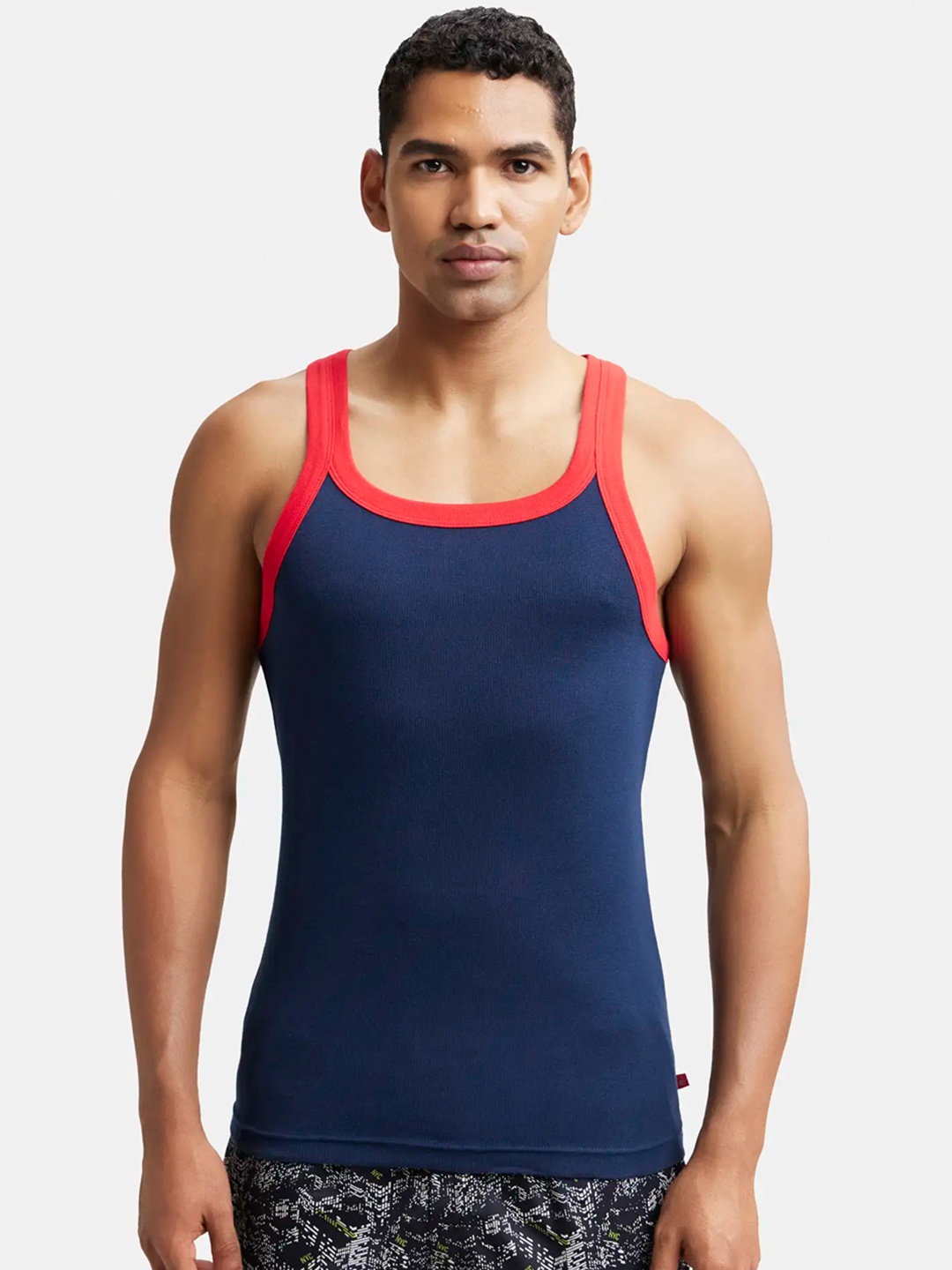 

Jockey Combed Cotton Rib Square Neck Gym Vest-US27, Navy blue