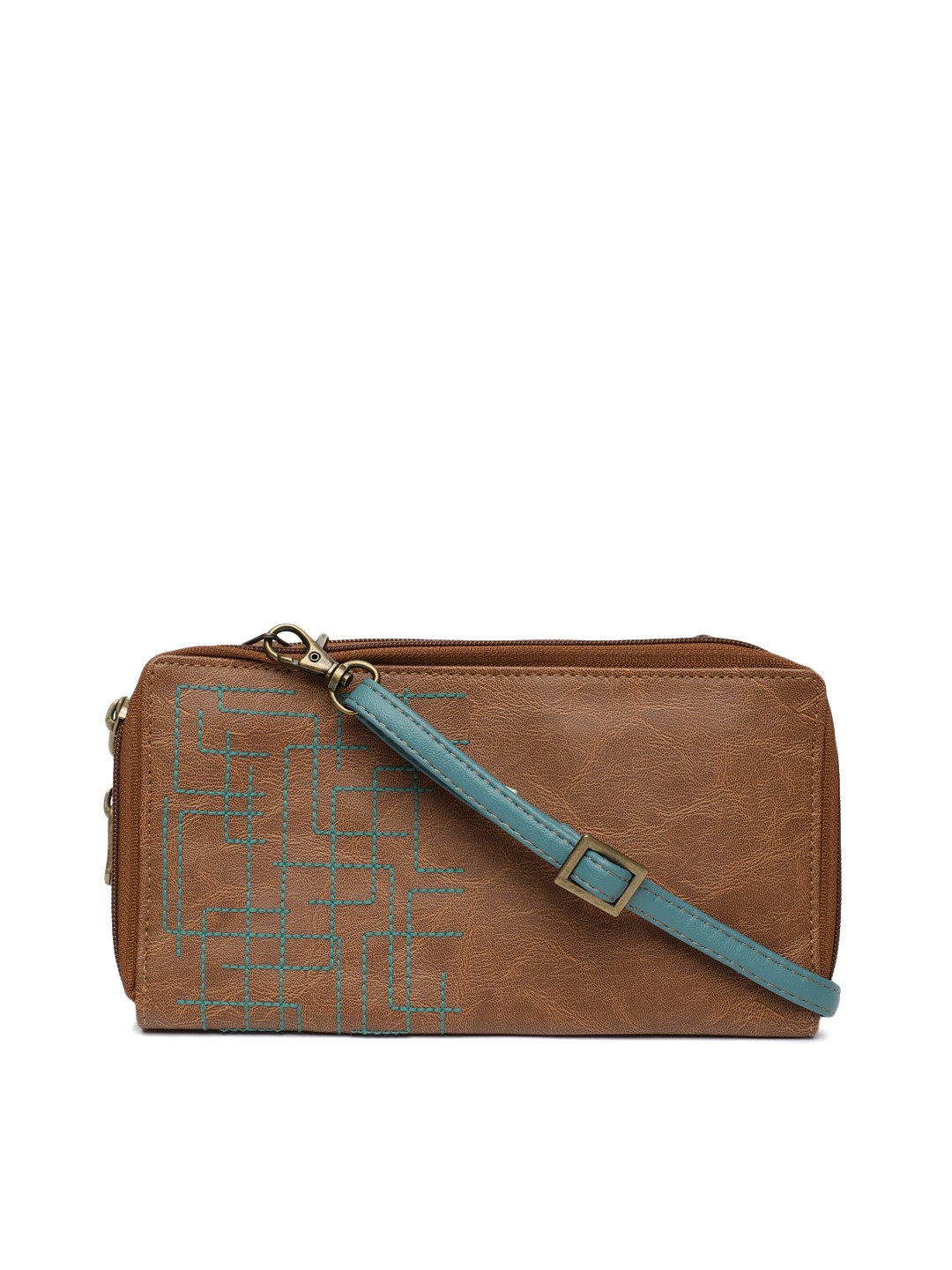 

Baggit Women Brown & Turquoise Blue Textured Zip Around Wallet
