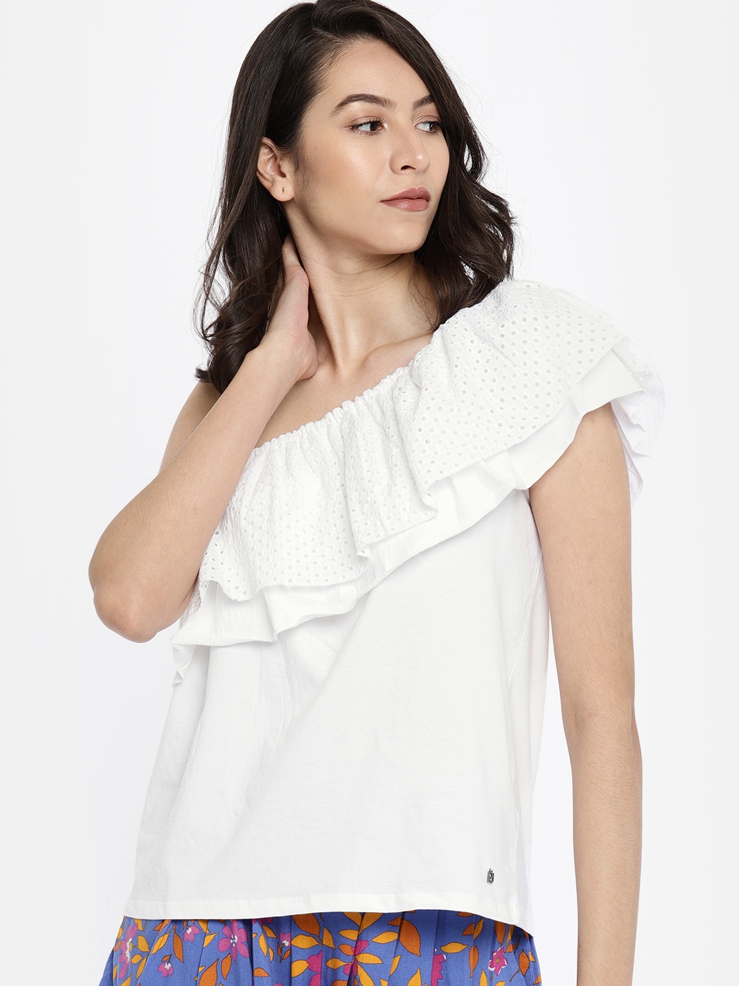 

Pepe Jeans Women White Solid One-Shoulder Pure Cotton Top