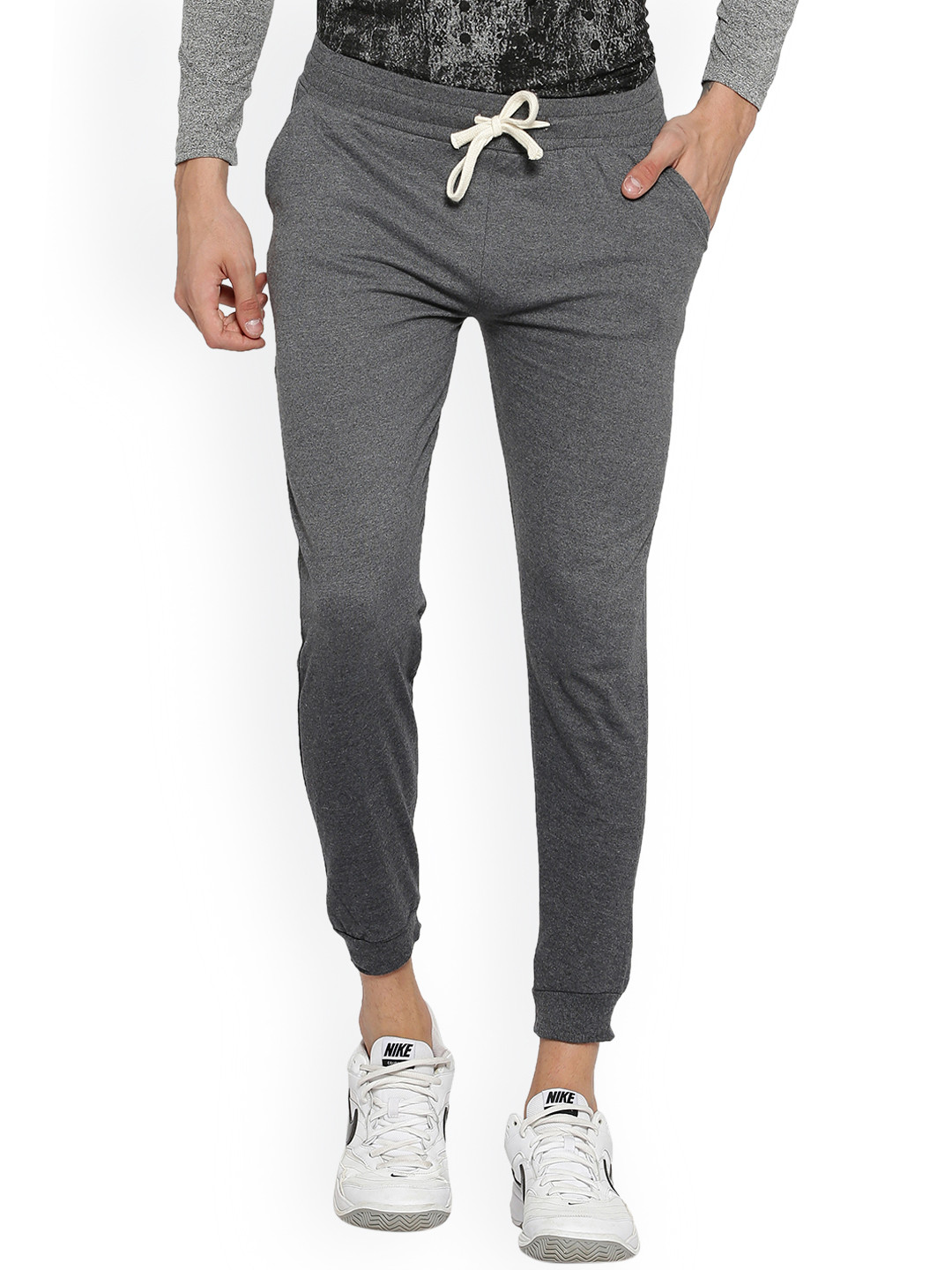 

Campus Sutra Men Grey Melange Solid Joggers