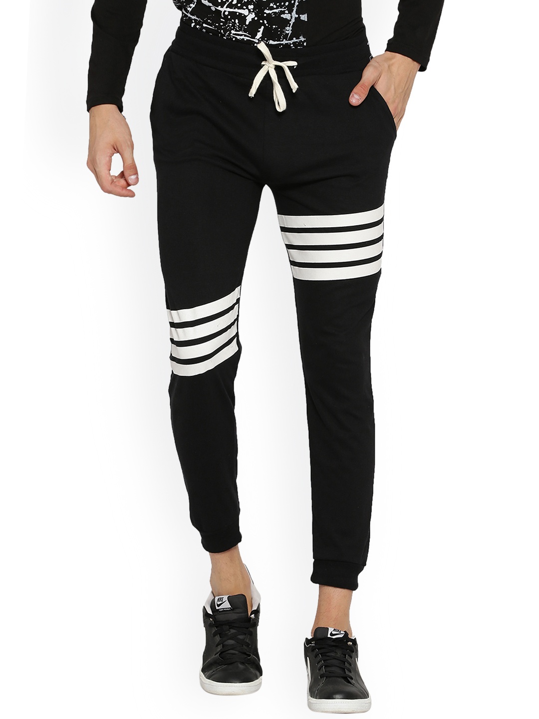 

Campus Sutra Men Black Striped Joggers