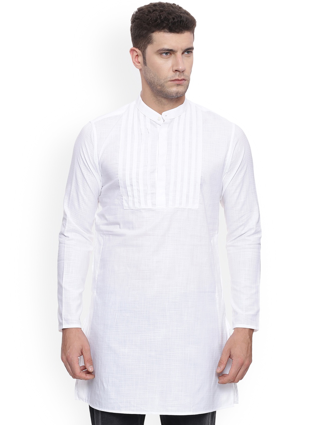 

Peter England Men White Woven Design Straight Kurta