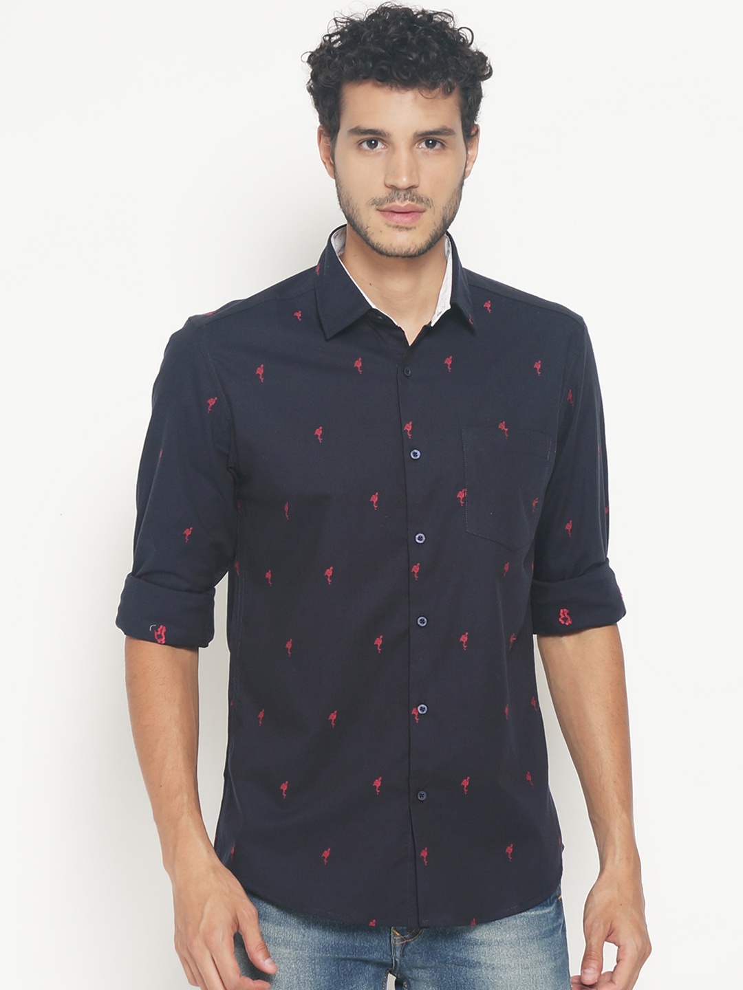 

IVOC Men Navy Blue Slim Fit Printed Casual Shirt