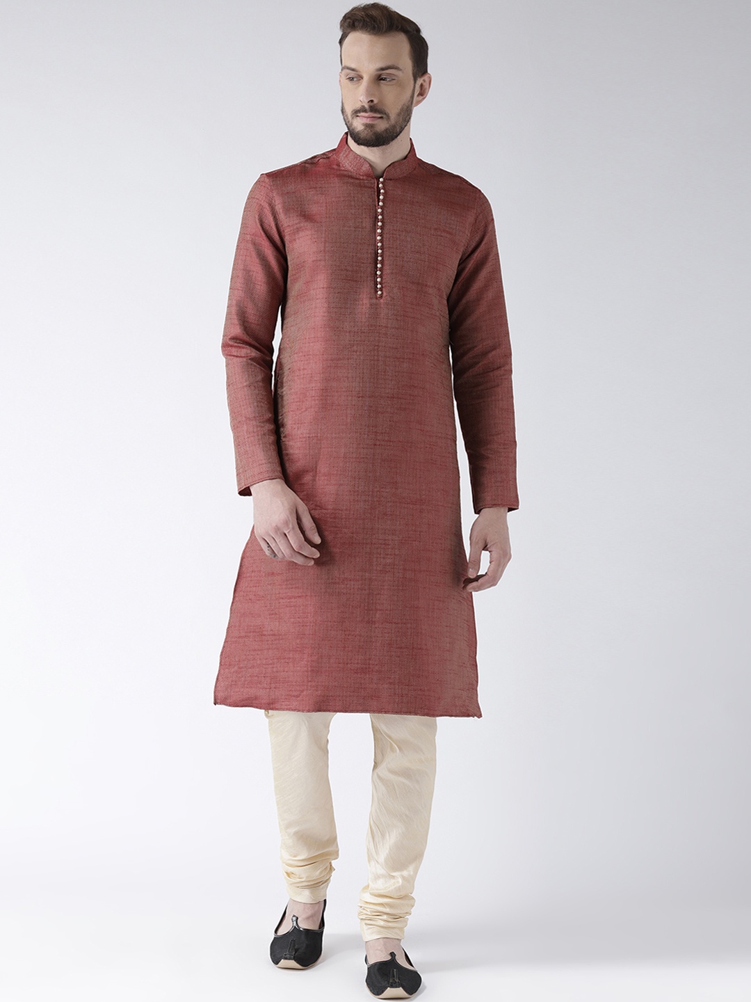 

DEYANN Men Maroon Woven Design Straight Kurta