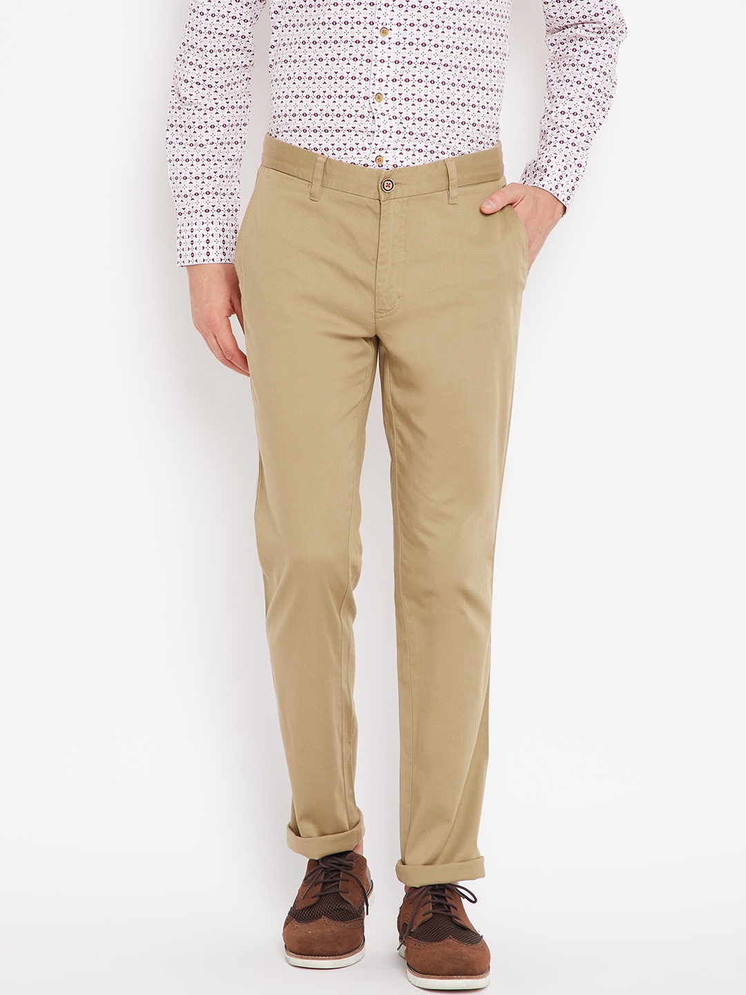 

Wills Lifestyle Men Beige Slim Fit Solid Trousers