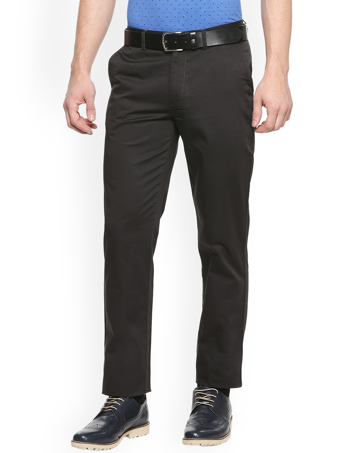 

Peter England Men Black Slim Fit Solid Regular Trousers