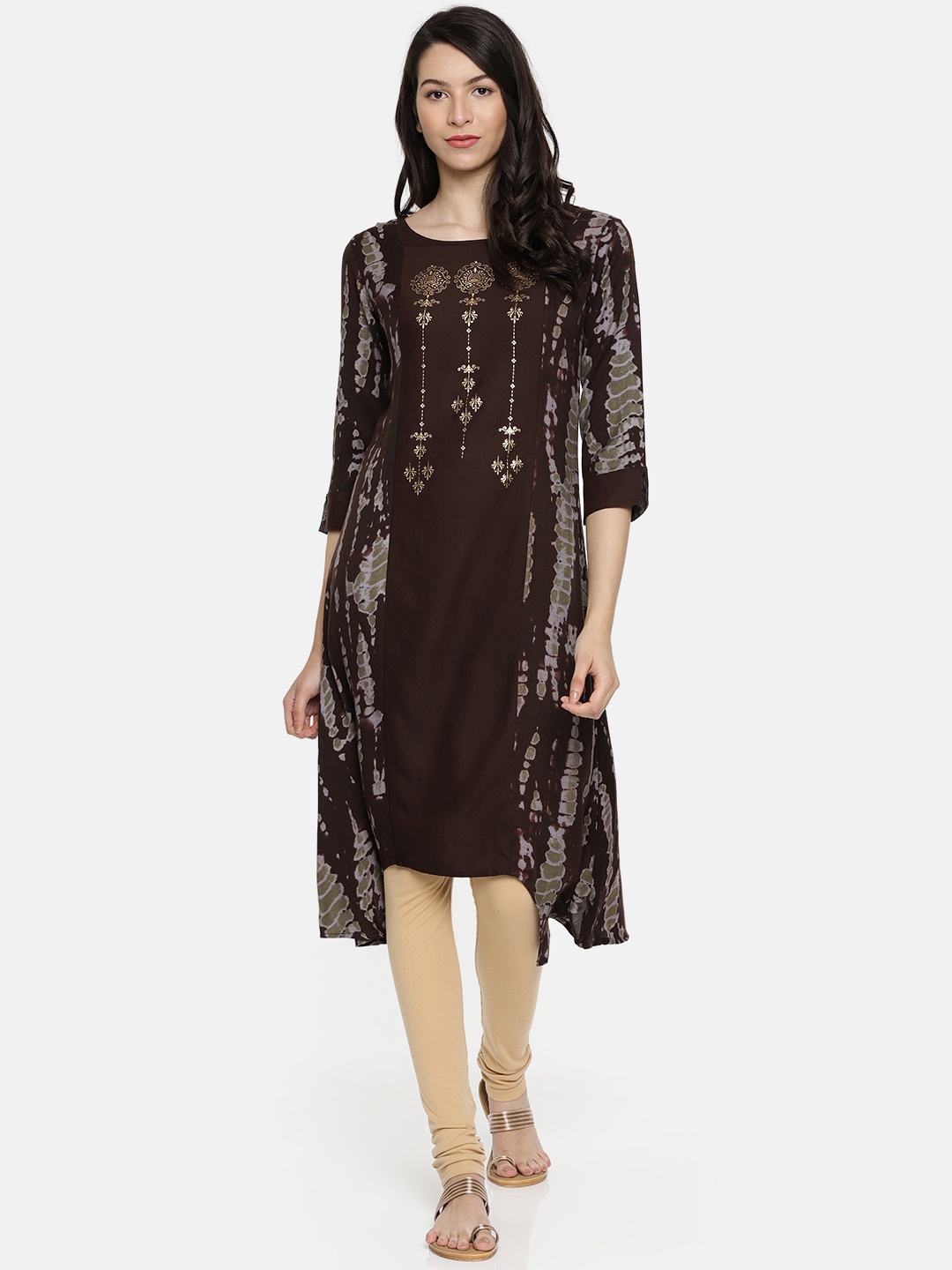 

Span Women Brown Printed A-Line Asymmetric Hem Kurta